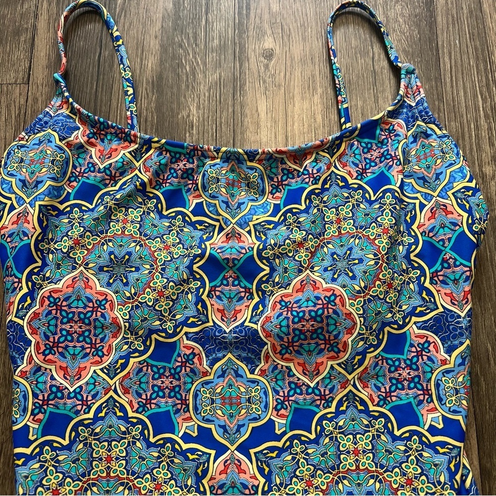 Swim Systems Blue Pattern One Pc Swimsuit Lined Bra Bathing Suit Pool Stretch M - Picture 4 of 12